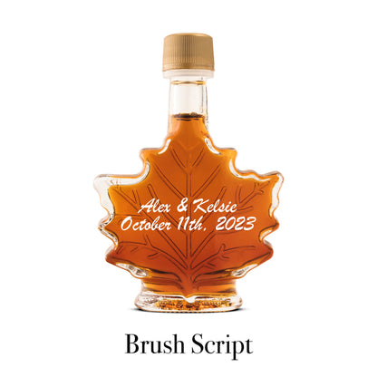Pure Maple Syrup Favors - Glass Leaf Bottle - 1.7 oz - CUSTOM PRINT GLASS