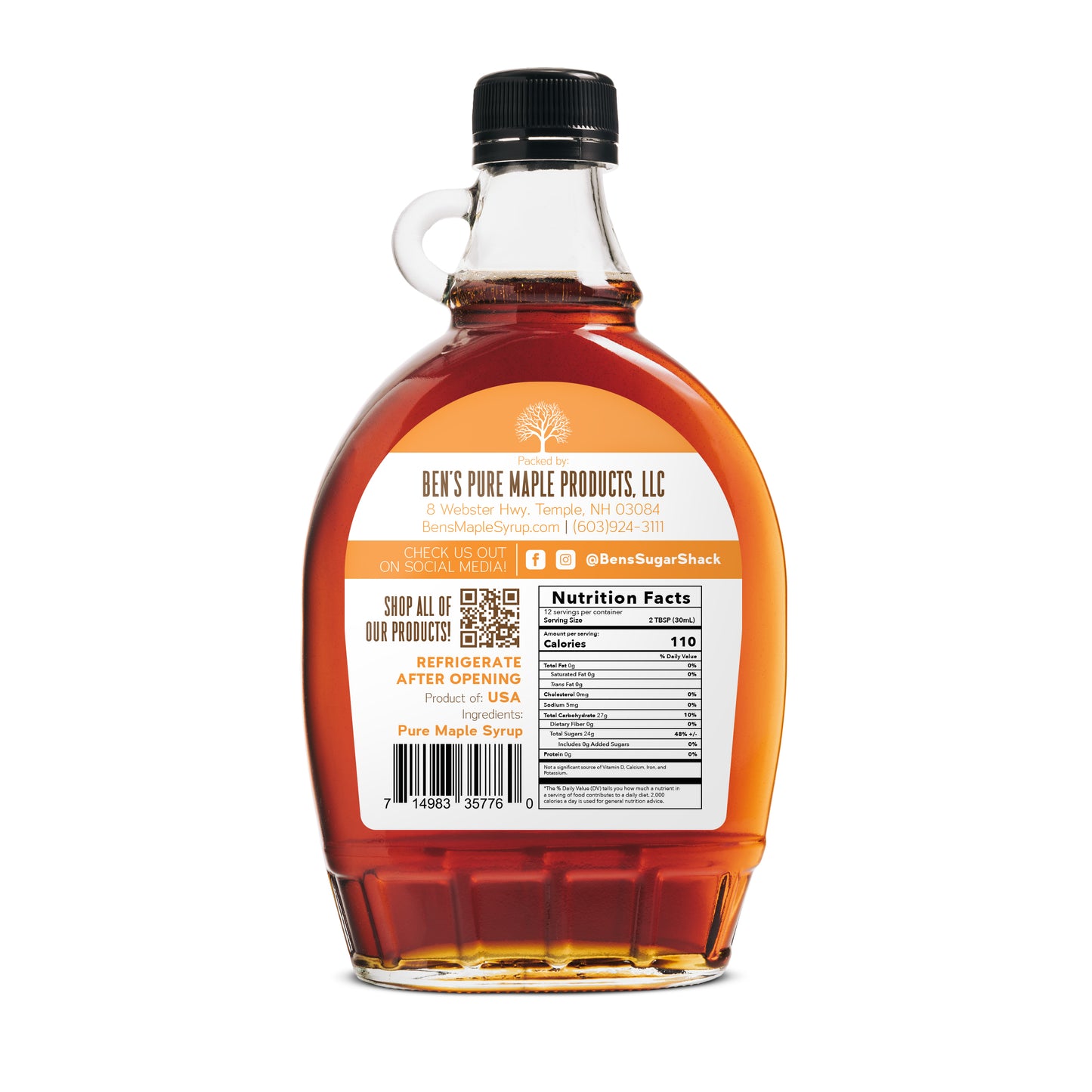 Ben's 12 oz. Glass Flask Pure Maple Syrup