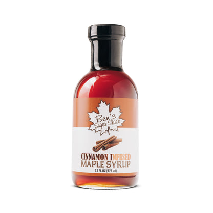 A 12 oz. bottle of cinnamon infused maple syrup from Ben's Sugar Shack.