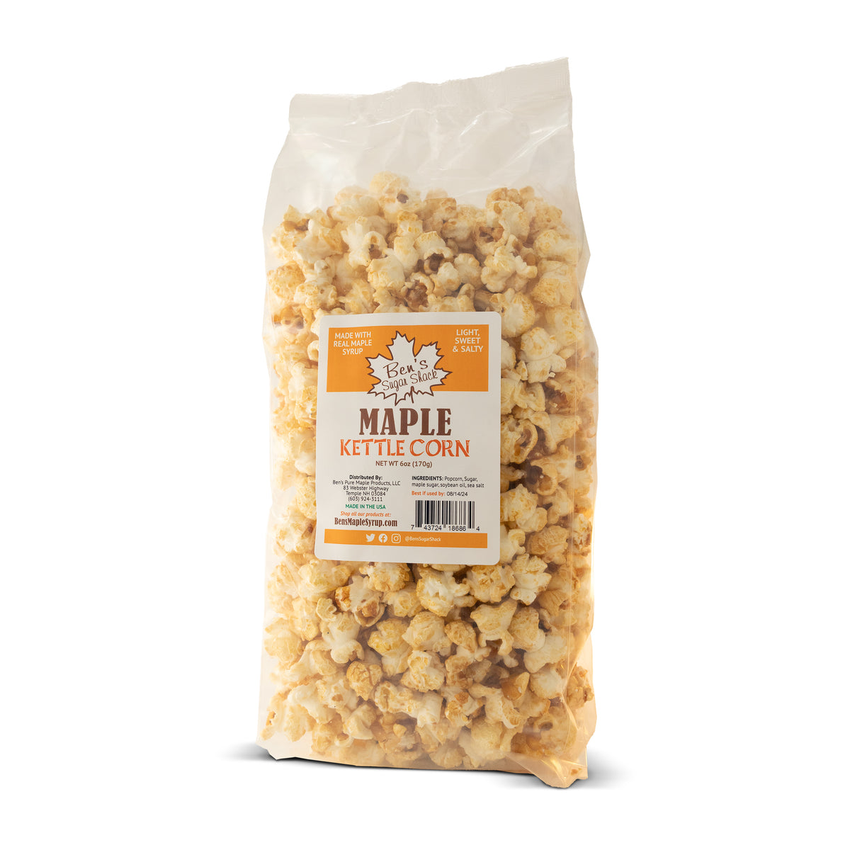 A bag of maple kettle corn from Ben's Sugar Shack.
